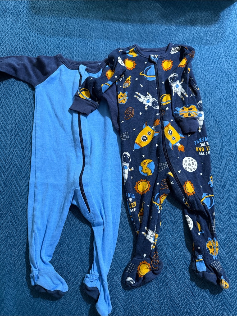 Navy Space-Print & Blue Kids One-Piece Sleepers (2-Pack)